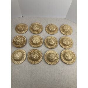 New‎ Vintage Little 4" Straw Hats Lot Of 12 Barbie Crafts Doll Teddy Bears